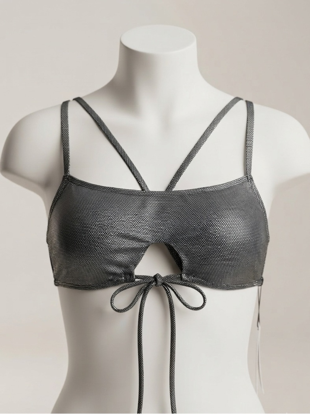 Metallic Silver Tie-Front Bralette